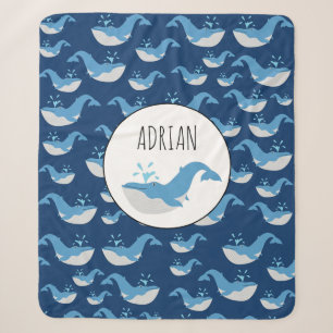 Deep Blue Ocean Whale Muster Individuelle Name Sherpadecke