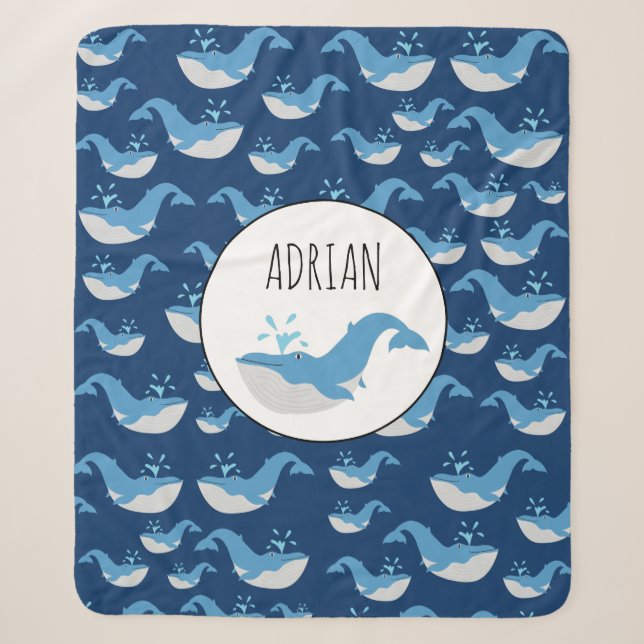 Deep Blue Ocean Whale Muster Individuelle Name Sherpadecke (Vorderseite)