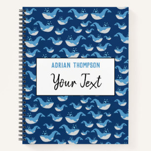 Deep Blue Ocean Whale Pattern School Notizbuch