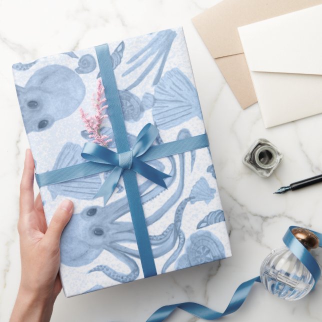 Deep Blue Octo Wrapping Paper Geschenkpapier (Schenken)