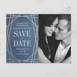 Deep Blue Opaline Wedding Foto Save the Date Gold Ankündigungspostkarte