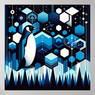 Deep Blue Penguin Cool Ice Snow Winter Antarktis Poster