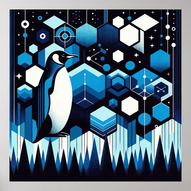 Deep Blue Penguin Cool Ice Snow Winter Antarktis Poster (Vorne)