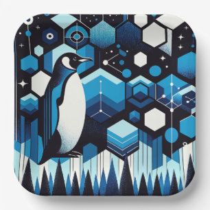 Deep Blue Pinguin im Winter Antarktis Himmelsmuste Pappteller