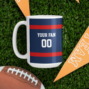 Deep Blue, Red & White Football Team Personalisier Kaffeetasse