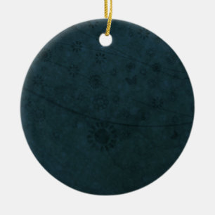 Deep Blue Retro Blume und Schmetterlinge Abstrakt Keramikornament