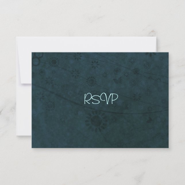 Deep Blue Retro Blume und Schmetterlinge Abstrakt RSVP Karte (Vorderseite)