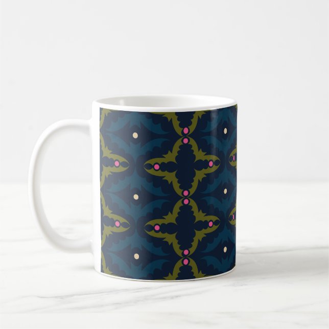Deep Blue Retro Vintage Pattern  Kaffeetasse (Links)