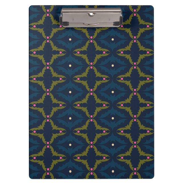 Deep Blue Retro Vintage Pattern  Klemmbrett (Vorderseite)