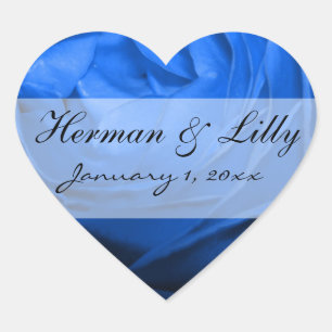 Deep Blue Rose Personalisiert Wedding Herz-Aufkleber