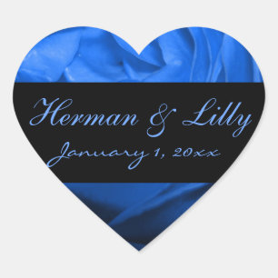 Deep Blue Rose Personalisiert Wedding Herz-Aufkleber