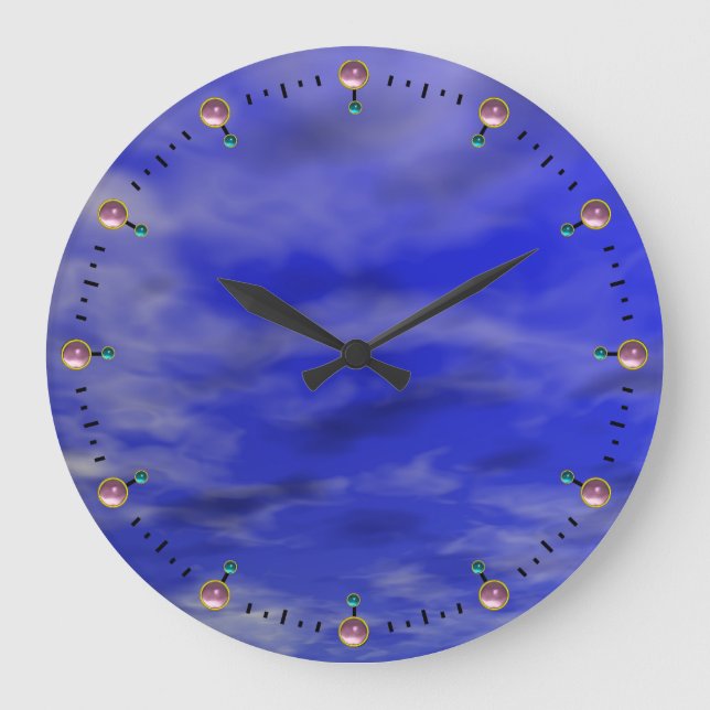 DEEP BLUE SKY AND CLOUDS WITH PINK GEMSTONES GROßE WANDUHR (Vorderseite)
