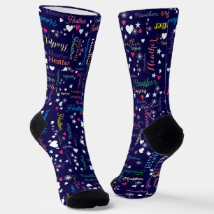 Deep Blue Sky voller Namen, Herzen und Sterne Socken