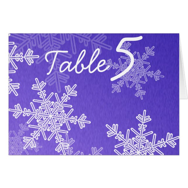 Deep Blue Snowflakes Weihnachtskarte Tischnummer (Vorderseite (Horizontal))