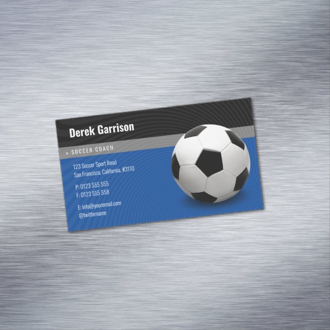 Deep Blue Soccer | Sportlehrer Magnetische Visitenkarte (Beispiel)