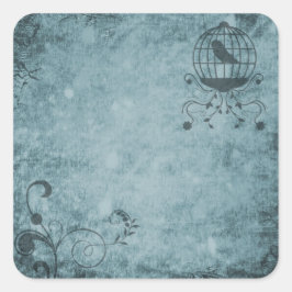 Deep Blue Steampunk Bird Cage Floral Stickers