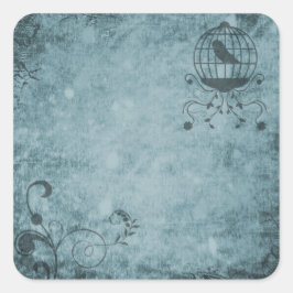 Deep Blue Steampunk Bird Cage Floral Stickers