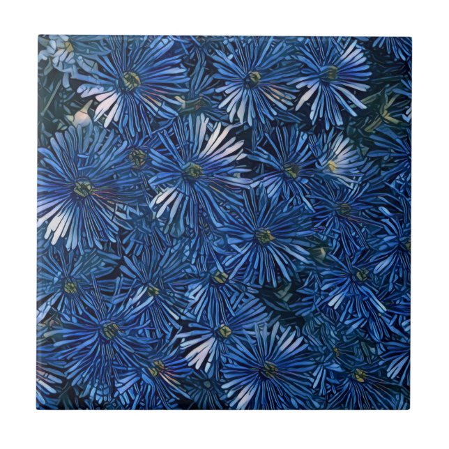 Deep Blue Stylized Blume Fliese (Vorderseite)