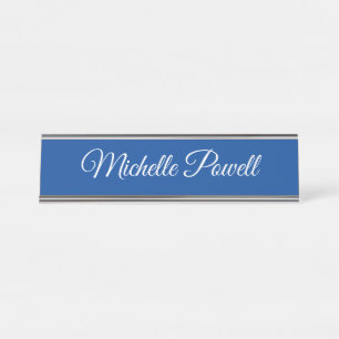 Deep Blue Trendy Script Modern Professional Schreibtischnamensplakette