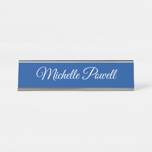 Deep Blue Trendy Script Modern Professional Schreibtischnamensplakette (Vorderseite )