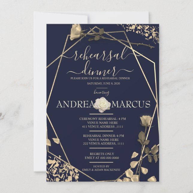 Deep Blue und Champagne Hochzeitsessen Probe (Vorderseite)