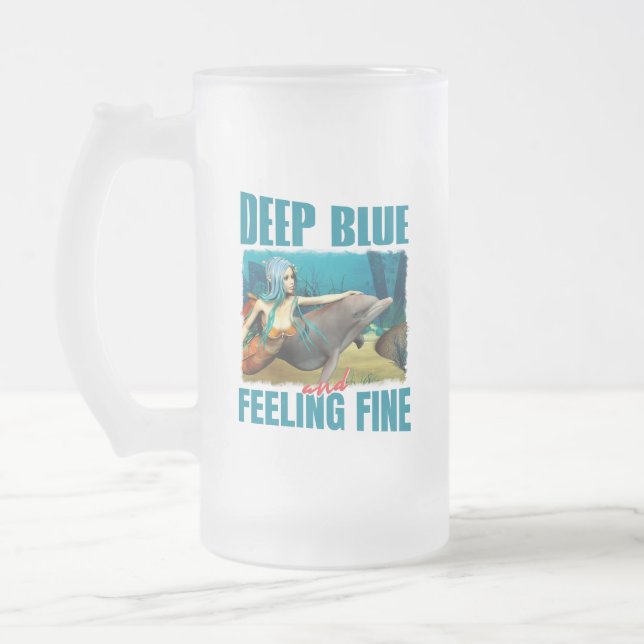 Deep Blue und Gefühl Fine Mermaid und Dolphin Mattglas Bierglas (Links)