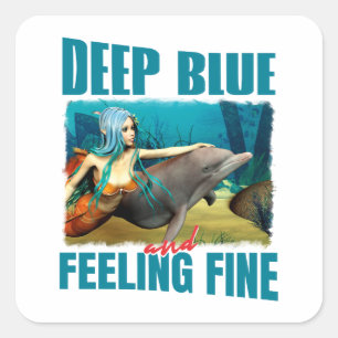 Deep Blue und Gefühl Fine Mermaid und Dolphin Quadratischer Aufkleber