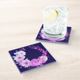 Deep Blue und Pink Floral Glasuntersetzer