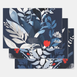 Deep Blue und Red Botanical Geschenkpapier Set