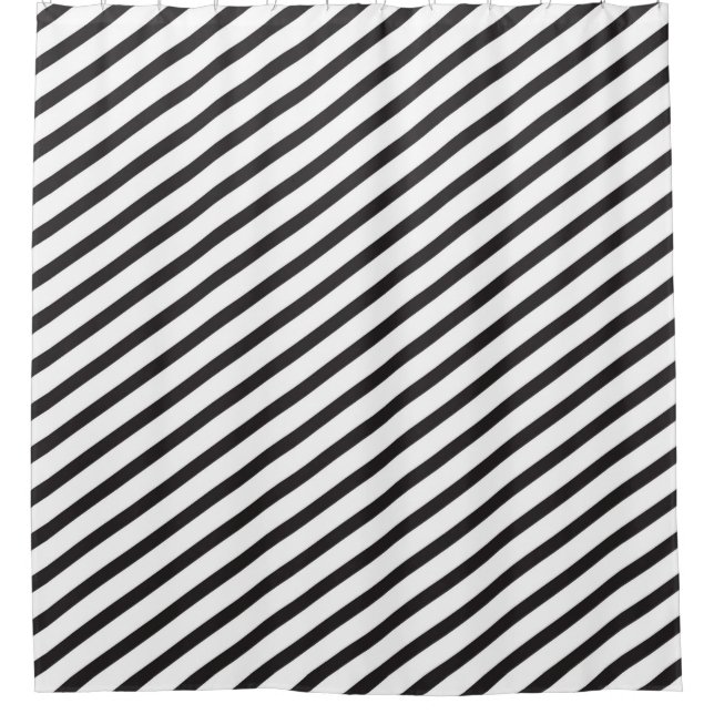 Deep Blue und White Diagonal Stripes Modern Duschvorhang (Vorderseite)