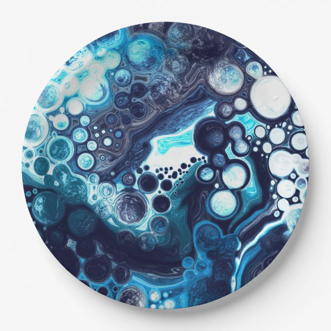Deep Blue und White Marmor Fluid Art Pappteller (Vorderseite)