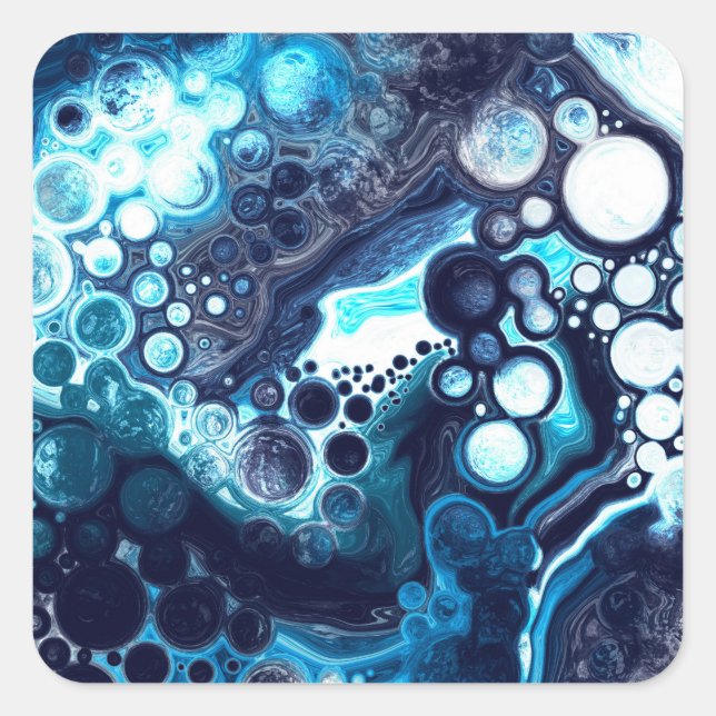 Deep Blue und White Marmor Fluid Art Quadratischer Aufkleber (Vorderseite)