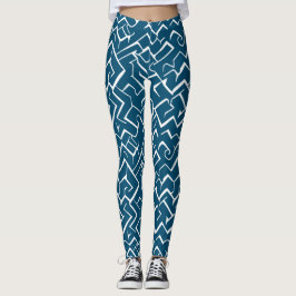 Deep Blue und White Meander Muster | Modernes Maze Leggings