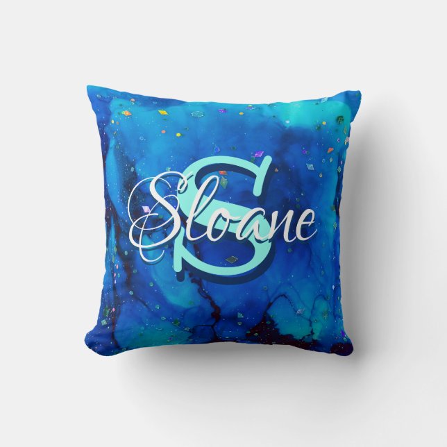 Deep Blue Underwater Alkohol Tinte Kissen (Vorderseite)