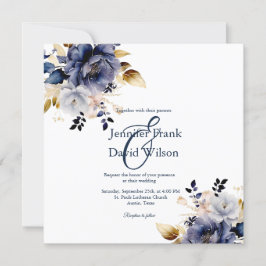 Deep Blue Watercolor Florals Hochzeit Einladung