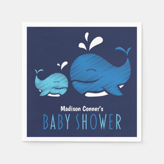 Deep Blue Whale Nautical Baby Dusche Napkin Serviette (Vorderseite)