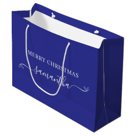 Deep Blue White Frohe Weihnachtsbow Signature Name Große Geschenktüte