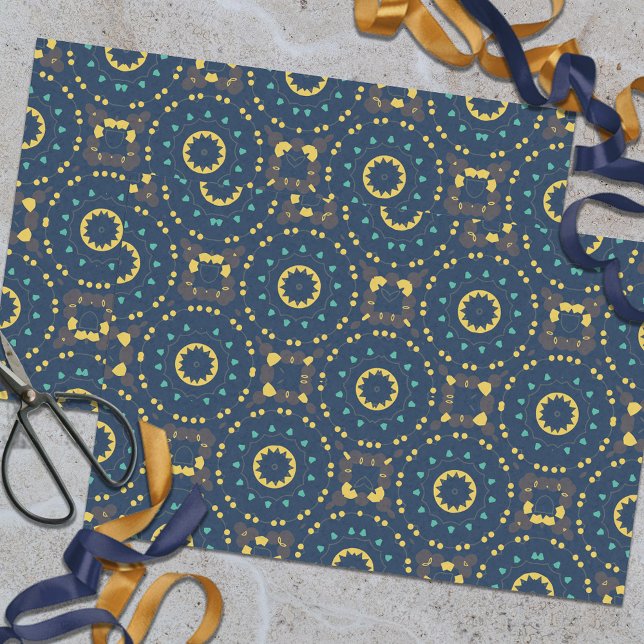 Deep Blue Yellow Mosaik Ethnic Boho Chic Muster Seidenpapier (Von Creator hochgeladen)