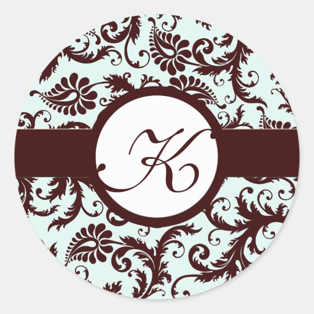 Deep Brown Damask Vintage Blumenkleber Runder Aufkleber (Vorderseite)