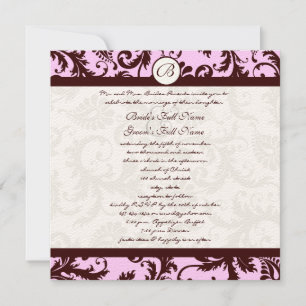 Deep Brown Pink Damask Wedding Invitation Einladung