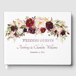 Deep Burgund, Floral, Hochzeit Gästebuch