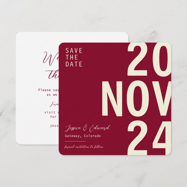 Deep Burgund Wine Beige Piazza della Riforma Save The Date (Vorne/Hinten)