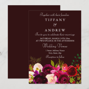 Deep Burgundy Blume Elegante Einladung zur Hochzei