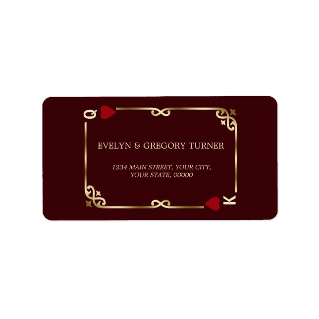 Deep Burgundy Casino Las Vegas Poker Wedding Adressaufkleber (Vorne)