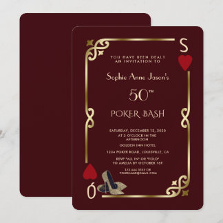 Deep Burgundy Casino Night Gatsby 50th Birthday Einladung