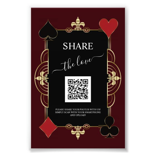 Deep Burgundy Casino Share Photo QR Code Wedding  (Devant)