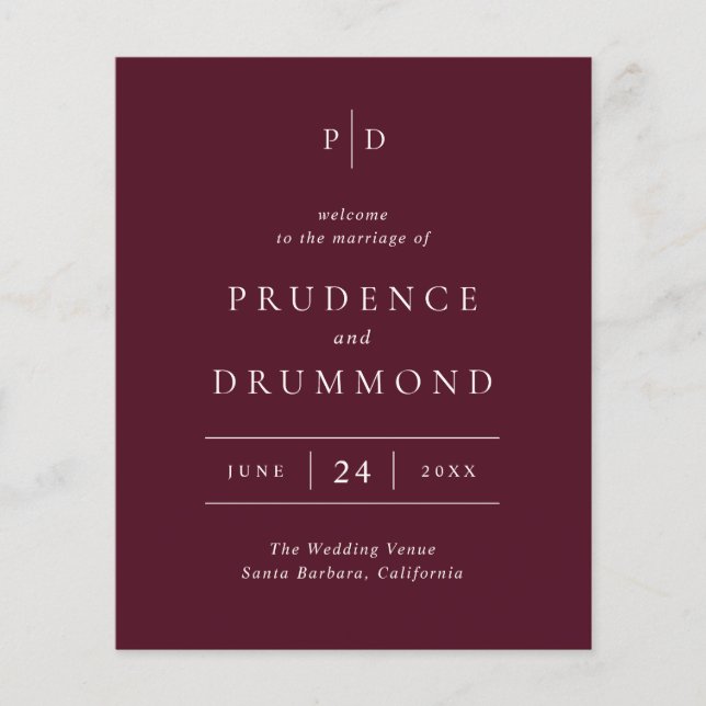 Deep Burgundy Classic Budget Wedding Program Flyer (Vorne)