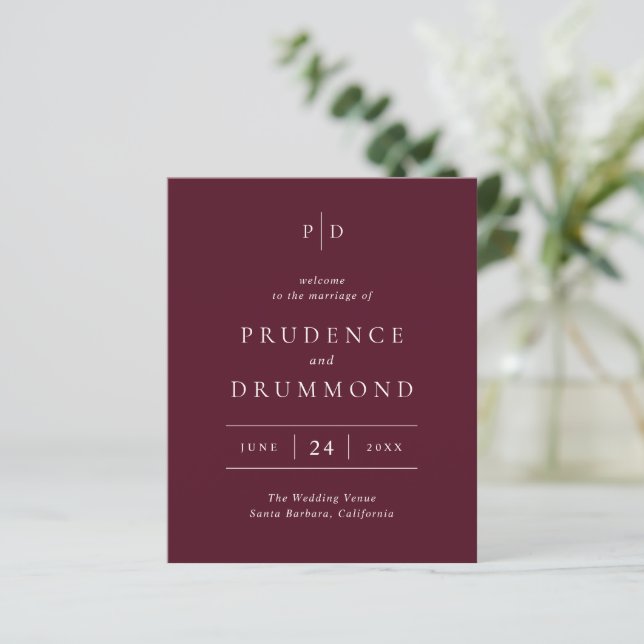 Deep Burgundy Classic Wedding Program (Stehend Vorderseite)