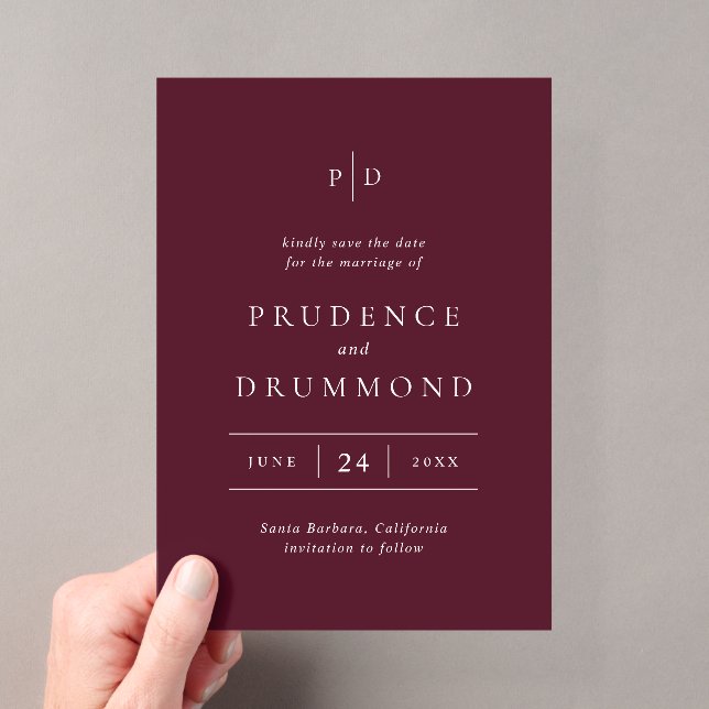 Deep Burgundy Classic Wedding Save the Date Acryleinladungen (Insitu (Handheld))