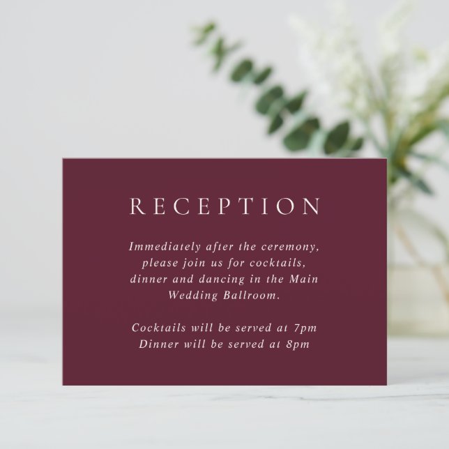 Deep Burgundy Elegant Classic Wedding Begleitkarte (Stehend Vorderseite)